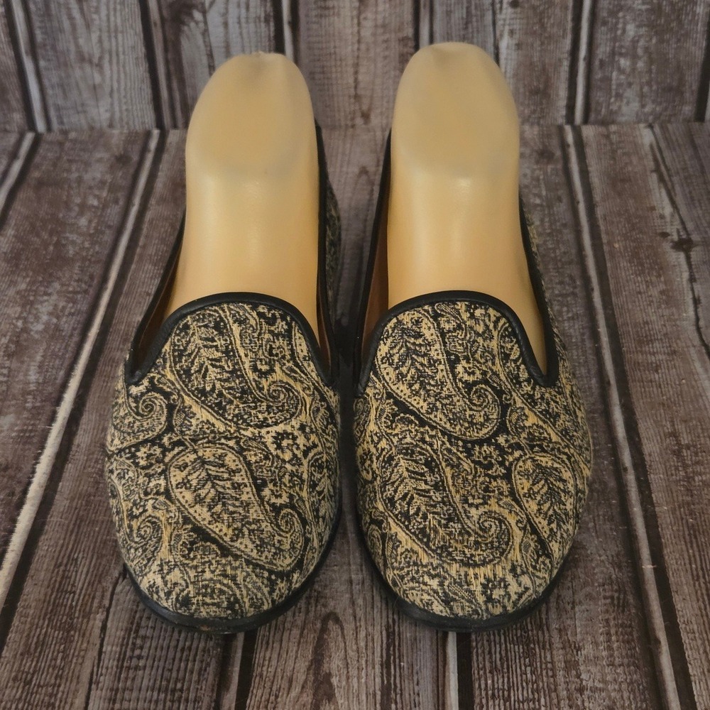 Sz 7.5 Womens Stubbs & Wootton Cream Black Paisley Tapestry Smoking Slippers - Picture 2 of 8
